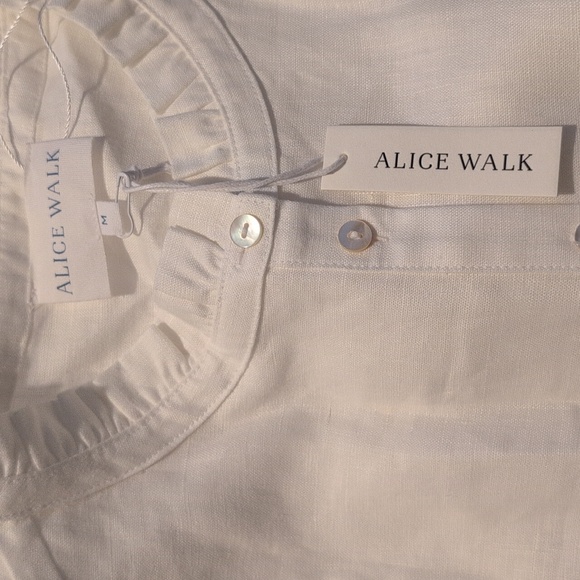 NWT Alice Walk Band Collar Long Sleeve Linen Tiered White Cottagecore Dress M - Picture 7 of 9